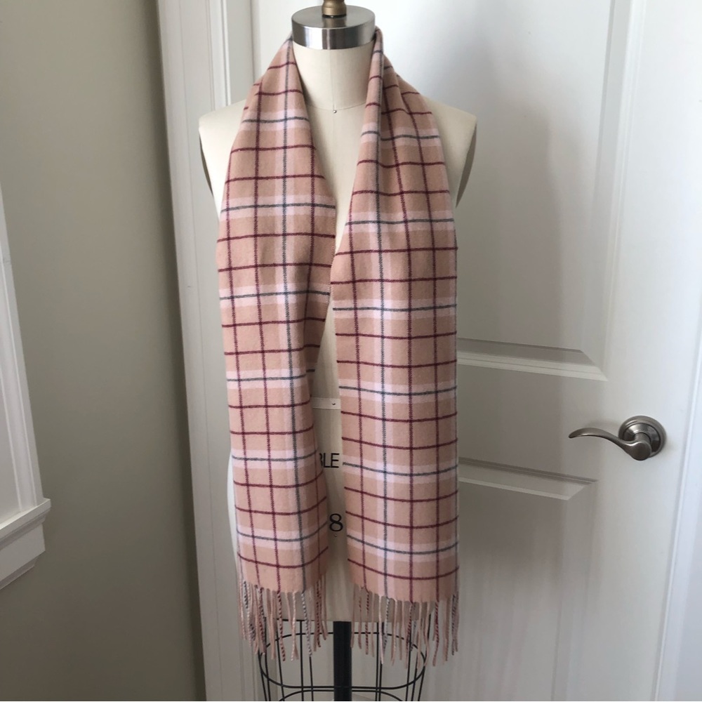 Enya Montanari Cashmere Camel Pink Plaid Scarf